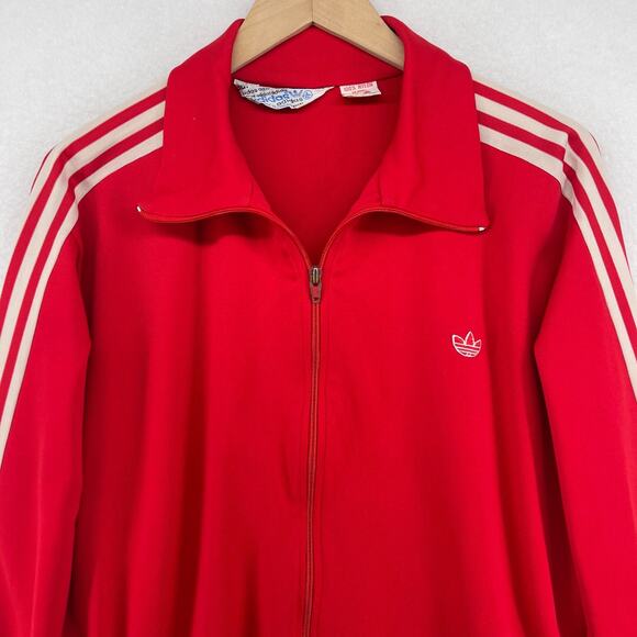 ADIDAS Jacket Mens L Trefoil Full Zip Retro Track Varsity 3 Stripe Nylon Red VTG - Picture 6 of 13